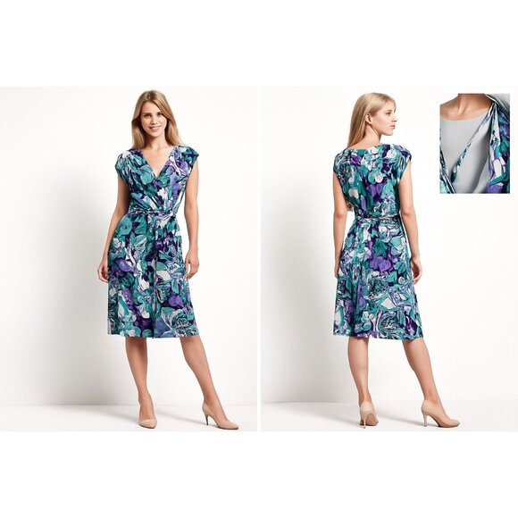 VTG Suzi Chin for Maggy Boutique Abstract Faux-Wrap Dress Size 12 USA Made - Picture 6 of 6